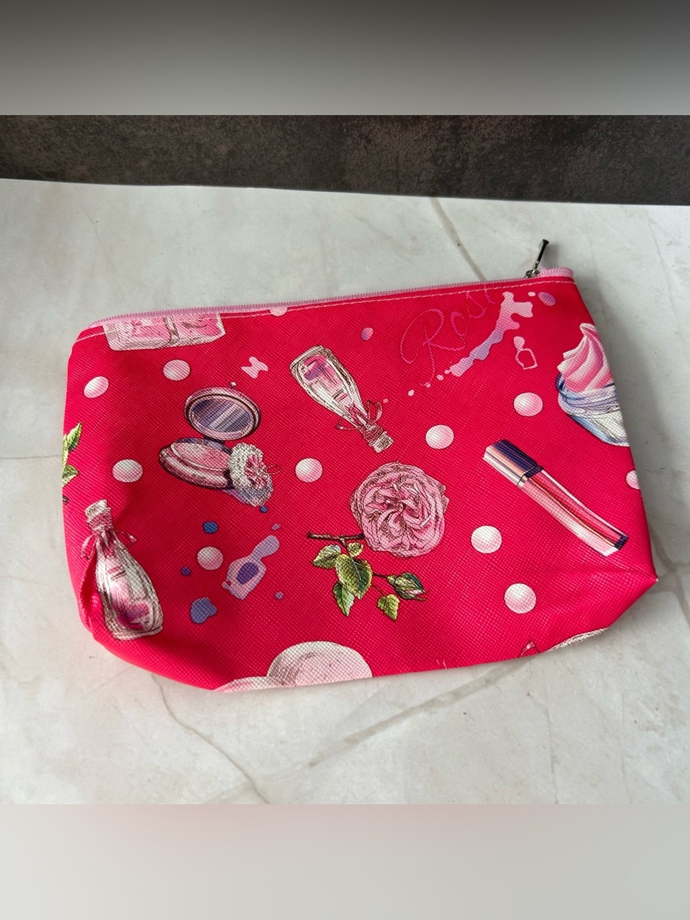 Pink Cosmetic Pouch with Floral & Beauty Print